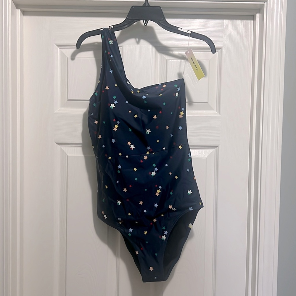 Summersalt Navy Scatter Stars in Deep Sea-The Ruched Sidestroke One Piece Size10
